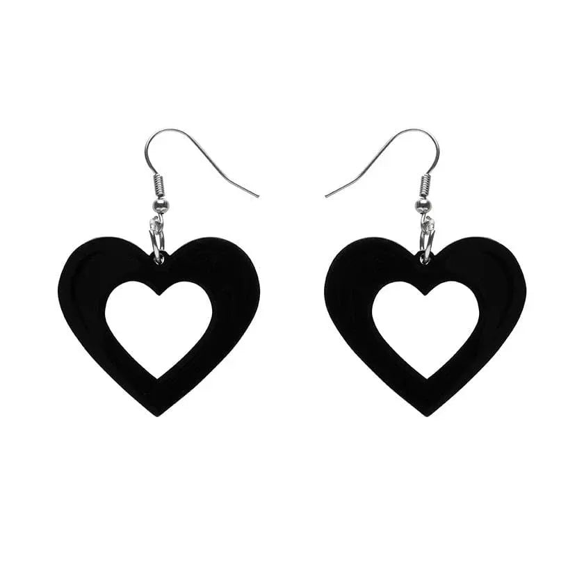 Heart Solid Resin Drop Earrings - Black  -  Erstwilder Essentials  -  Quirky Resin and Enamel Accessories