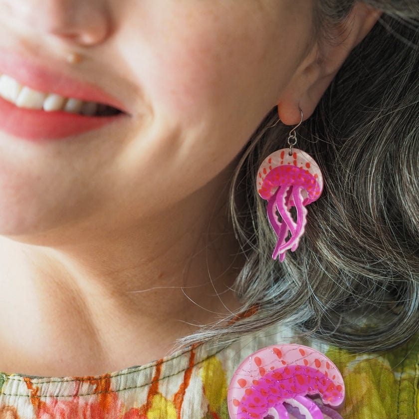 Mauve Stinger Jellyfish Drop Earrings  -  Erstwilder  -  Quirky Resin and Enamel Accessories