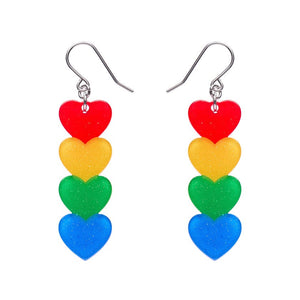 Rainbow Hearts Drop Earrings  -  Erstwilder Essentials  -  Quirky Resin and Enamel Accessories