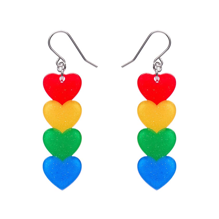 Rainbow Hearts Drop Earrings  -  Erstwilder Essentials  -  Quirky Resin and Enamel Accessories