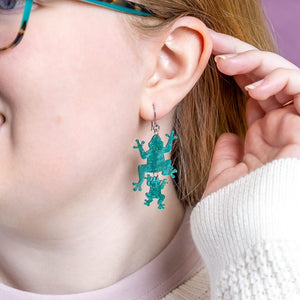 Double Frog Drop Earrings - Green  -  Erstwilder Essentials  -  Quirky Resin and Enamel Accessories