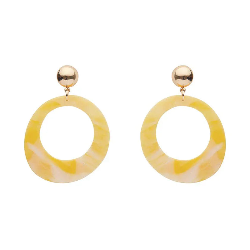 Statement Marble Resin Circle Drop Earrings - Yellow  -  Erstwilder Essentials  -  Quirky Resin and Enamel Accessories