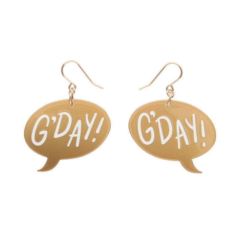 G'DAY Drop Earrings - Gold  -  Erstwilder Essentials  -  Quirky Resin and Enamel Accessories