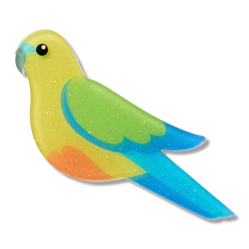 Orange-Bellied Parrot Simplified Mini Brooch  -  Erstwilder Simplified  -  Quirky Resin and Enamel Accessories