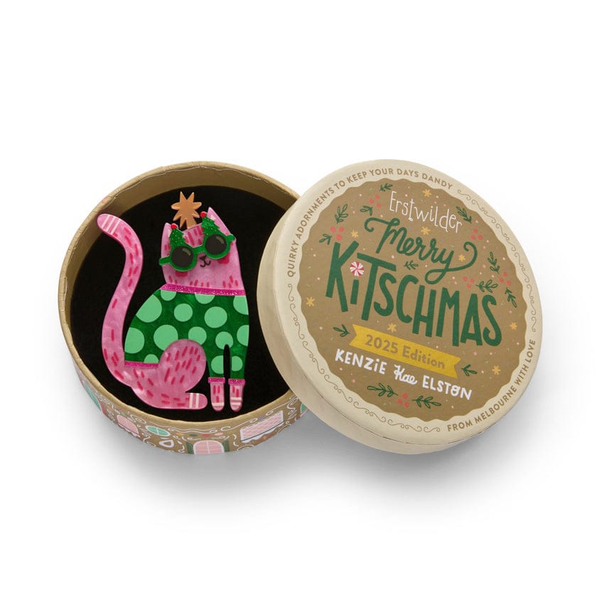 Feline Fab-Yule-Us Brooch  -  Erstwilder  -  Quirky Resin and Enamel Accessories