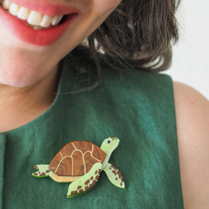 Green Turtle Brooch  -  Erstwilder  -  Quirky Resin and Enamel Accessories