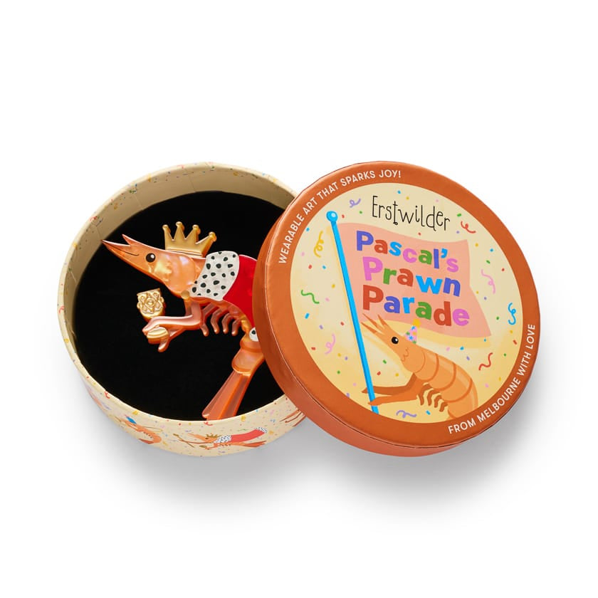 Pascal the King Prawn Brooch  -  Erstwilder  -  Quirky Resin and Enamel Accessories