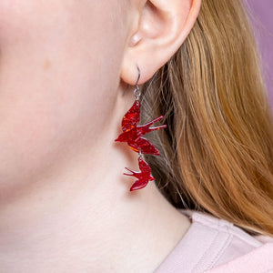 Double Swallow Drop Earrings - Red  -  Erstwilder Essentials  -  Quirky Resin and Enamel Accessories