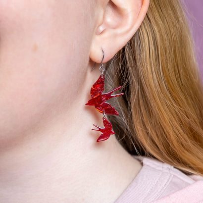 Double Swallow Drop Earrings - Red  -  Erstwilder Essentials  -  Quirky Resin and Enamel Accessories