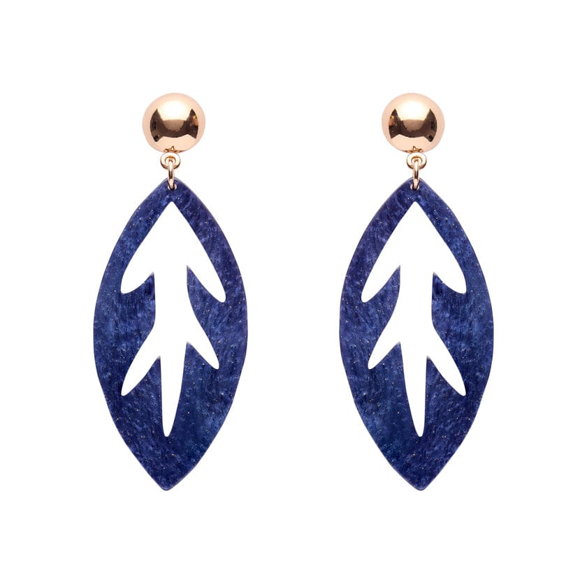 Leaf Drop Earrings – Navy  -  Erstwilder Essentials  -  Quirky Resin and Enamel Accessories