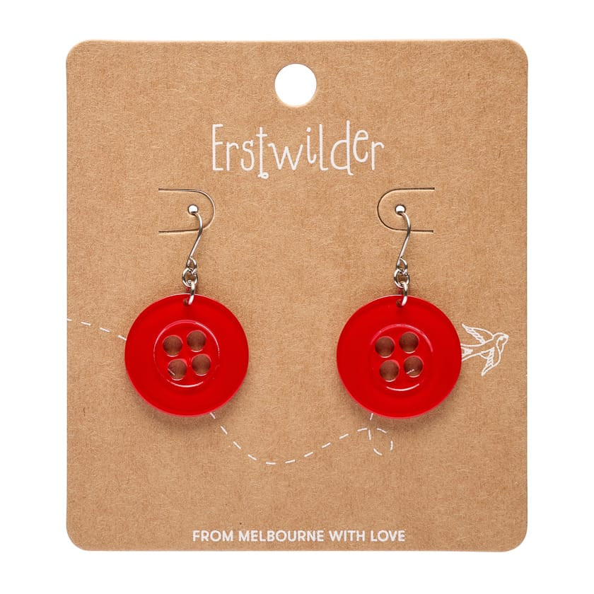 Button Drop Earrings - Red  -  Erstwilder Essentials  -  Quirky Resin and Enamel Accessories