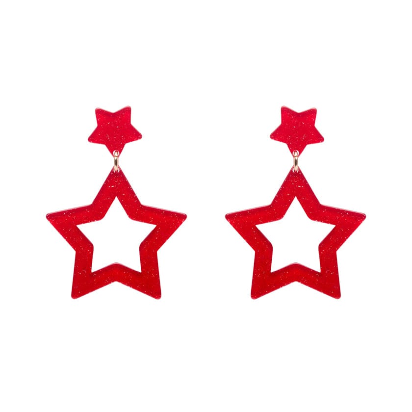 Double Star Stud Earrings – Red  -  Erstwilder Essentials  -  Quirky Resin and Enamel Accessories