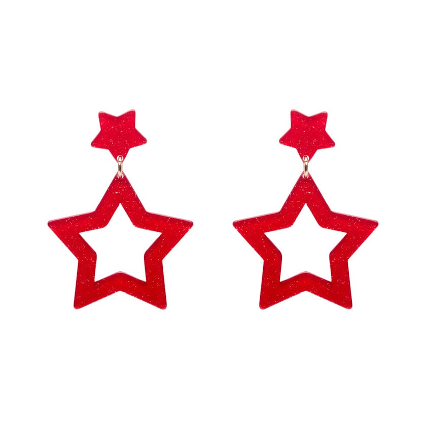 Double Star Stud Earrings – Red  -  Erstwilder Essentials  -  Quirky Resin and Enamel Accessories
