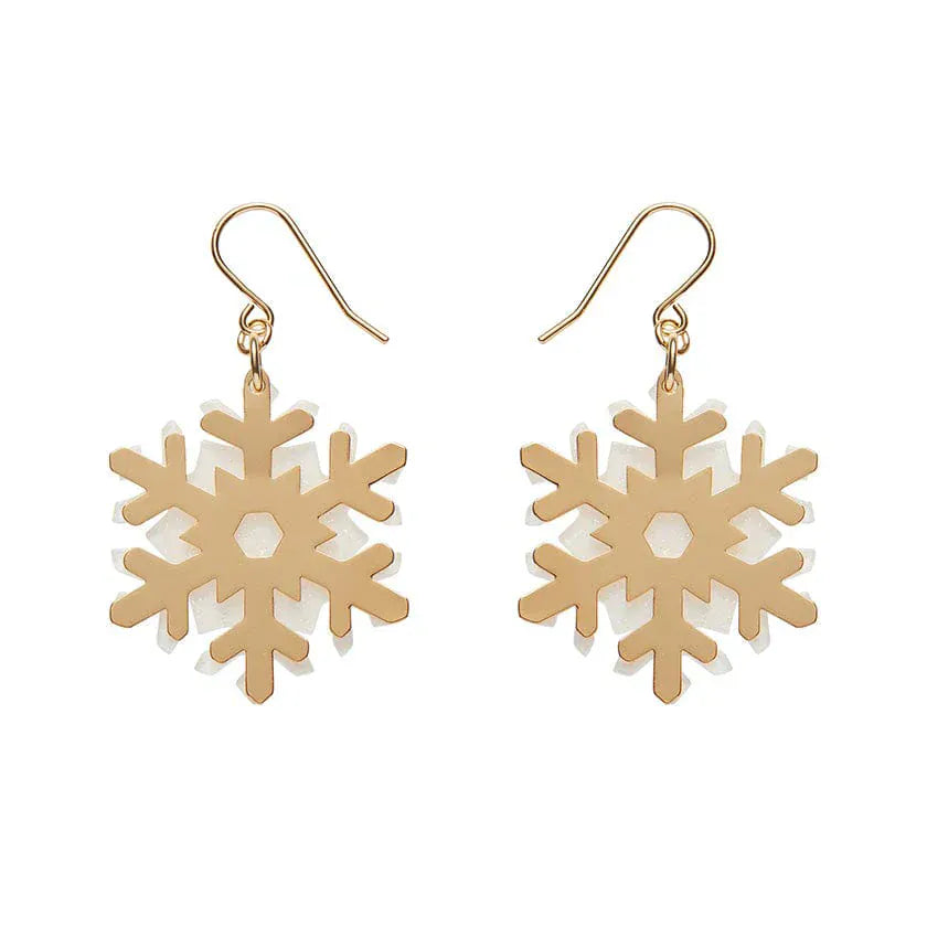 White Snowflake Drop Earrings - Gold  -  Erstwilder Essentials  -  Quirky Resin and Enamel Accessories