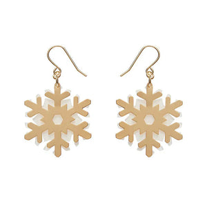 White Snowflake Drop Earrings - Gold  -  Erstwilder Essentials  -  Quirky Resin and Enamel Accessories