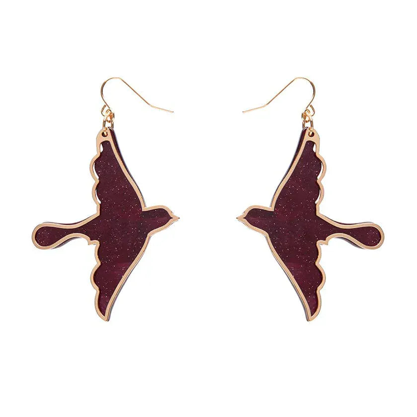 Swallow Ripple Glitter Resin Drop Earrings - Burgundy  -  Erstwilder Essentials  -  Quirky Resin and Enamel Accessories