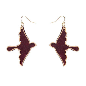 Swallow Ripple Glitter Resin Drop Earrings - Burgundy  -  Erstwilder Essentials  -  Quirky Resin and Enamel Accessories
