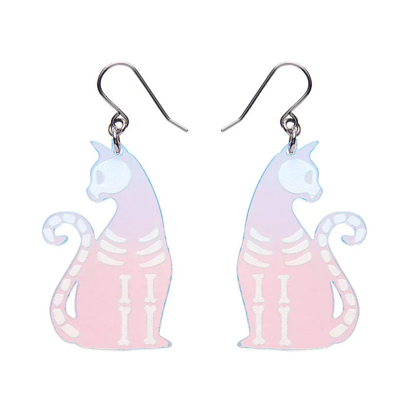 Bone Kitty Drop Earrings - Iridescent  -  Erstwilder Essentials  -  Quirky Resin and Enamel Accessories