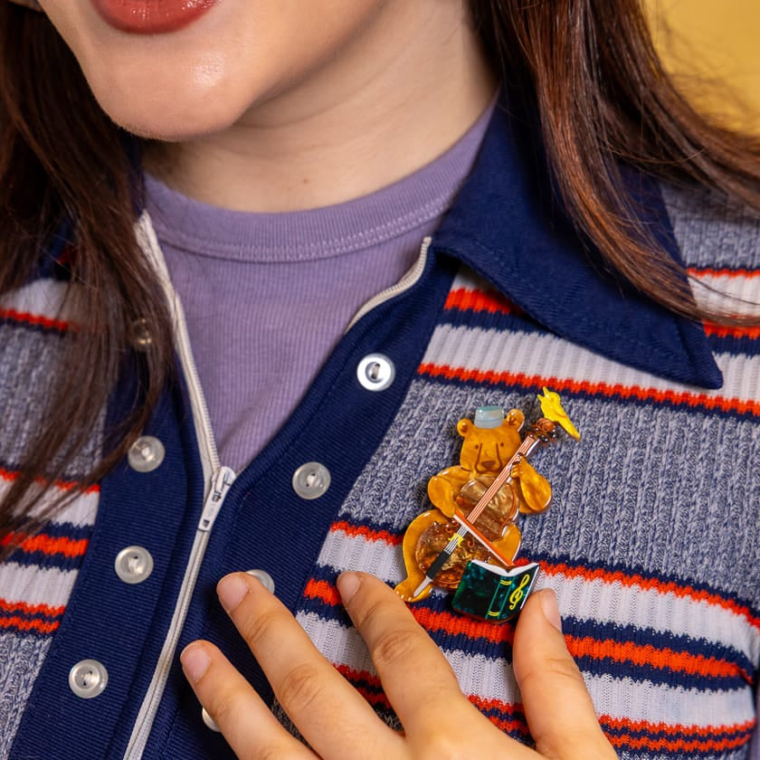 Bearnard & Figaro Brooch  -  Erstwilder  -  Quirky Resin and Enamel Accessories