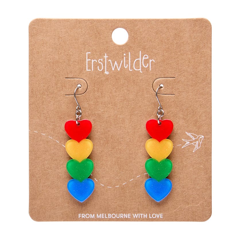 Rainbow Hearts Drop Earrings  -  Erstwilder Essentials  -  Quirky Resin and Enamel Accessories