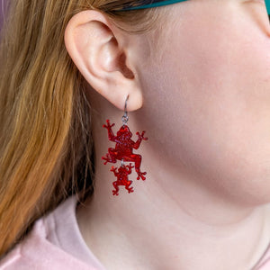 Double Frog Drop Earrings - Red  -  Erstwilder Essentials  -  Quirky Resin and Enamel Accessories