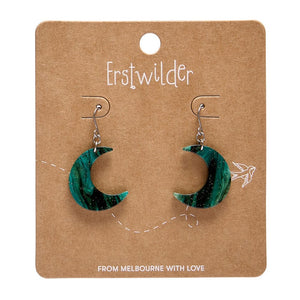 Cresent Moon Drop Earrings - Green  -  Erstwilder Essentials  -  Quirky Resin and Enamel Accessories