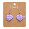 Candy Heart Drop Earrings – Purple  -  Erstwilder Essentials  -  Quirky Resin and Enamel Accessories