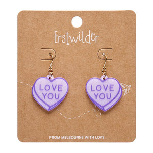 Candy Heart Drop Earrings – Purple  -  Erstwilder Essentials  -  Quirky Resin and Enamel Accessories