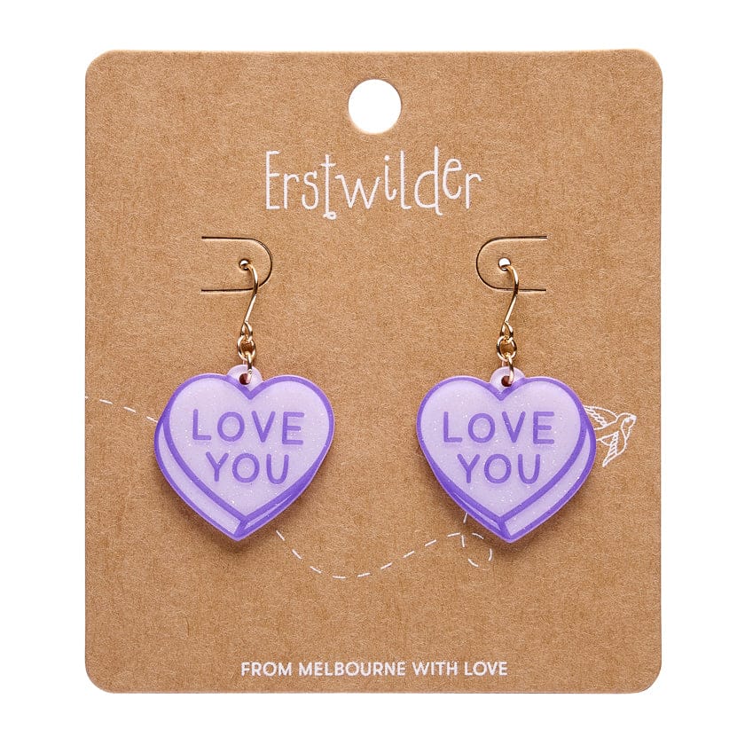 Candy Heart Drop Earrings – Purple  -  Erstwilder Essentials  -  Quirky Resin and Enamel Accessories