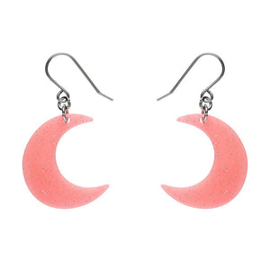 Cresent Moon Drop Earrings - Pink  -  Erstwilder Essentials  -  Quirky Resin and Enamel Accessories