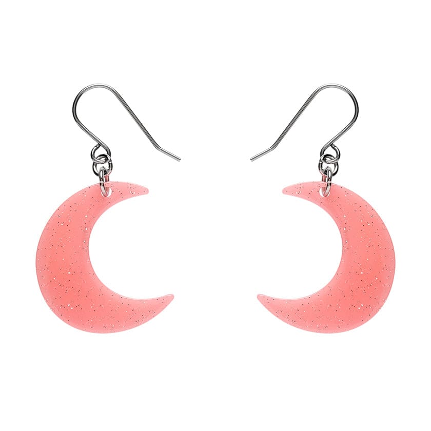 Cresent Moon Drop Earrings - Pink  -  Erstwilder Essentials  -  Quirky Resin and Enamel Accessories