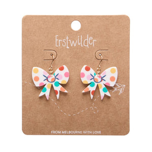 Polka Dot Bow Drop Earrings – White  -  Erstwilder Essentials  -  Quirky Resin and Enamel Accessories