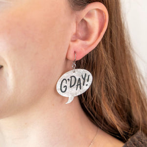 G'DAY Drop Earrings - White  -  Erstwilder Essentials  -  Quirky Resin and Enamel Accessories