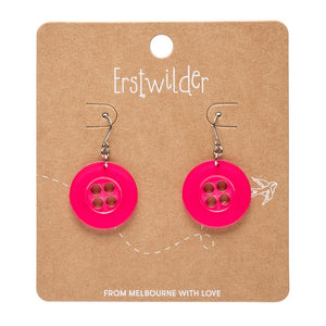 Button Drop Earrings - Pink  -  Erstwilder Essentials  -  Quirky Resin and Enamel Accessories