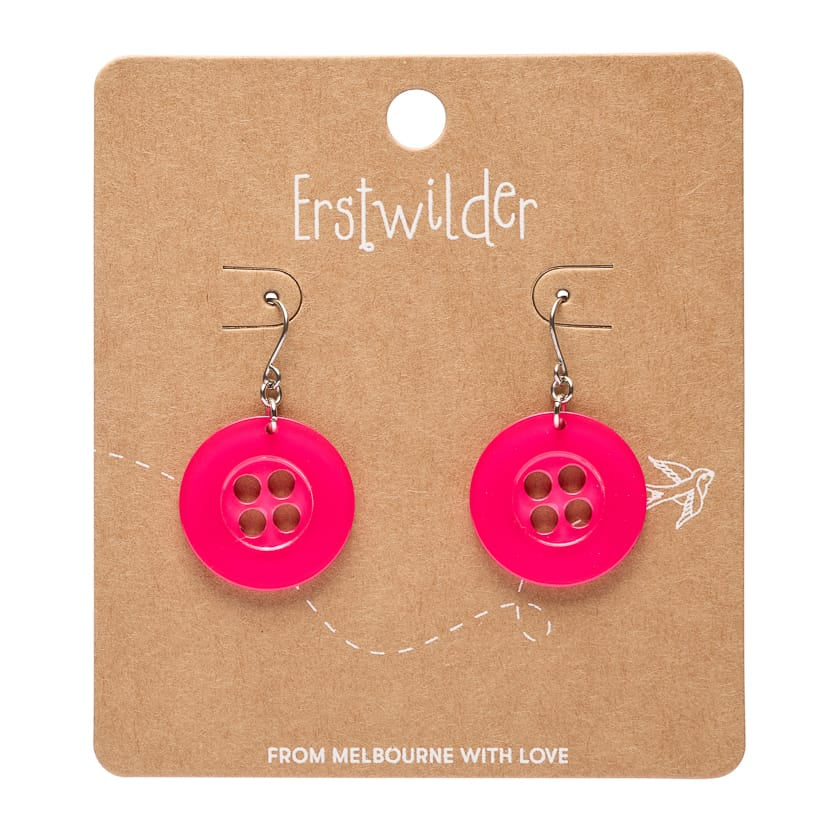Button Drop Earrings - Pink  -  Erstwilder Essentials  -  Quirky Resin and Enamel Accessories