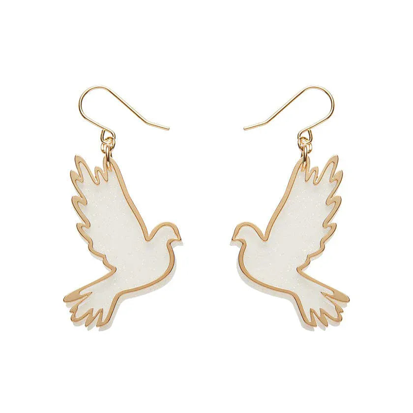 White Dove Drop Earrings - Gold  -  Erstwilder Essentials  -  Quirky Resin and Enamel Accessories