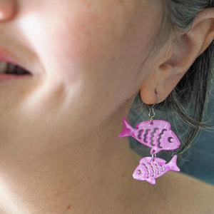 Fish Friends Drop Earrings - Pink  -  Erstwilder Essentials  -  Quirky Resin and Enamel Accessories