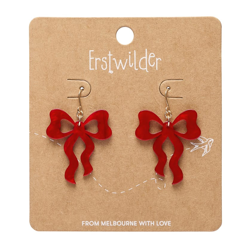 Bows Drop Earrings – Red  -  Erstwilder Essentials  -  Quirky Resin and Enamel Accessories