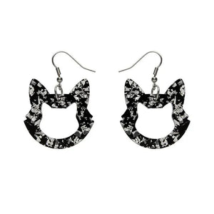 Cat Head Chunky Glitter Resin Drop Earrings - Silver  -  Erstwilder Essentials  -  Quirky Resin and Enamel Accessories
