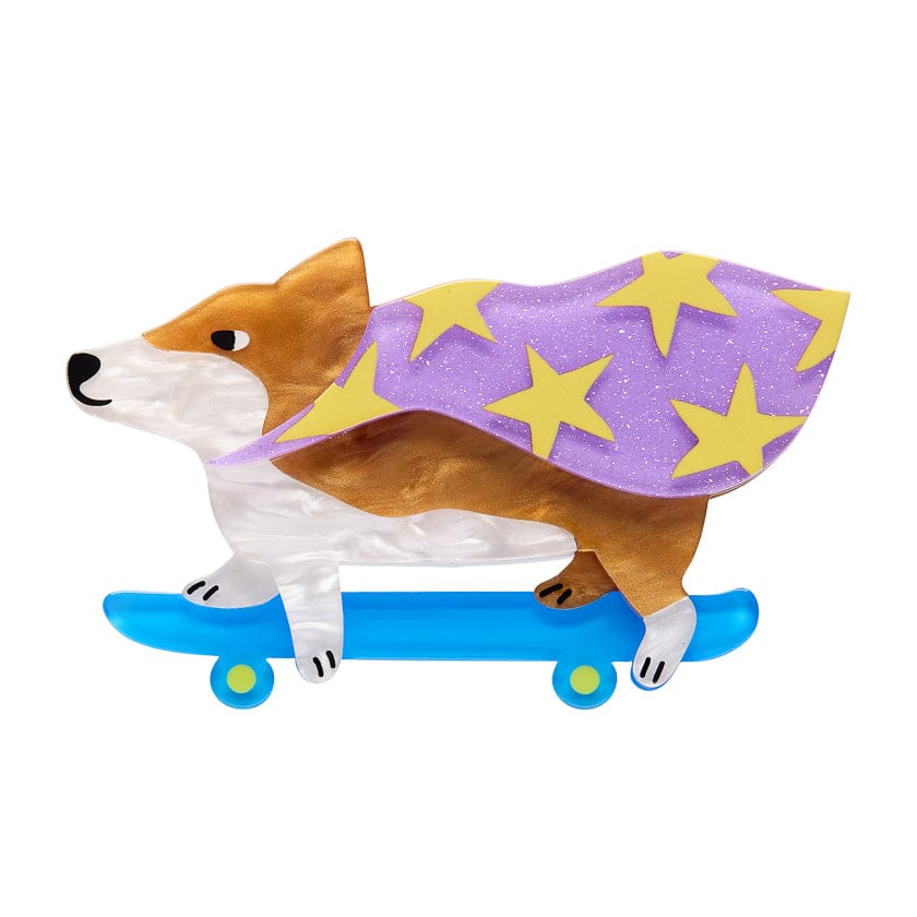 Clarke the Crusading Corgi Brooch  -  Erstwilder  -  Quirky Resin and Enamel Accessories