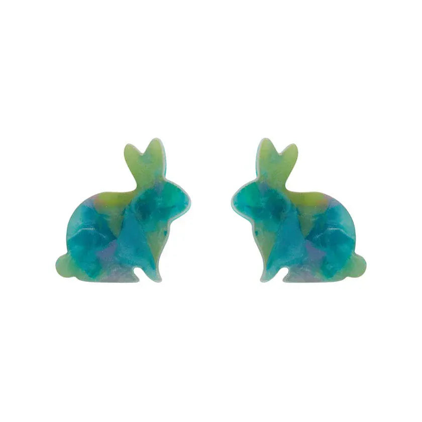 Bunny Mottled Resin Stud Earrings - Green  -  Erstwilder Essentials  -  Quirky Resin and Enamel Accessories