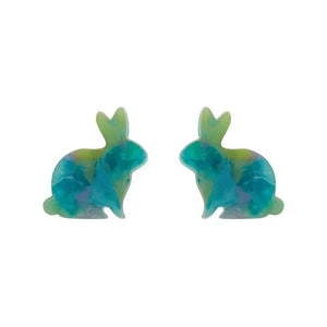 Bunny Mottled Resin Stud Earrings - Green  -  Erstwilder Essentials  -  Quirky Resin and Enamel Accessories