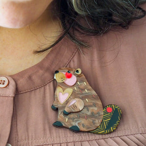 The Busy Beaver Brooch  -  Erstwilder  -  Quirky Resin and Enamel Accessories