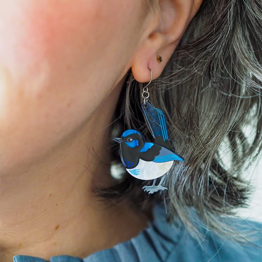 Superb Fairy Wren Drop Earrings  -  Erstwilder  -  Quirky Resin and Enamel Accessories