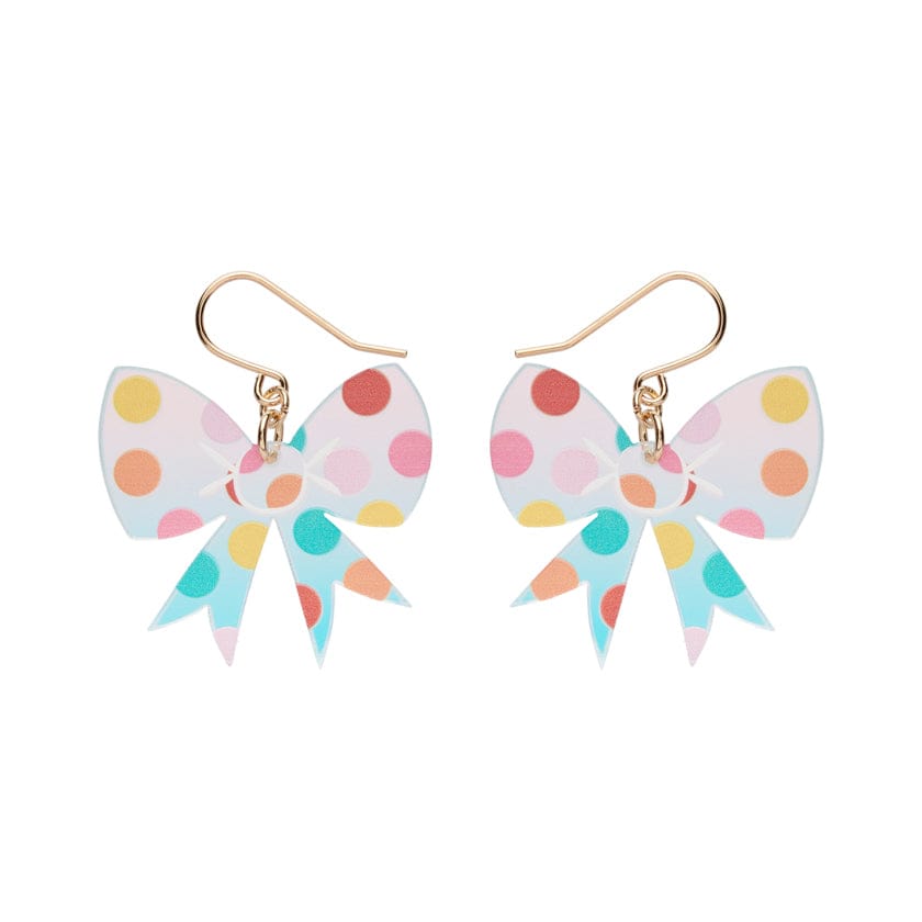 Polka Dot Bow Drop Earrings – Iridescent  -  Erstwilder Essentials  -  Quirky Resin and Enamel Accessories