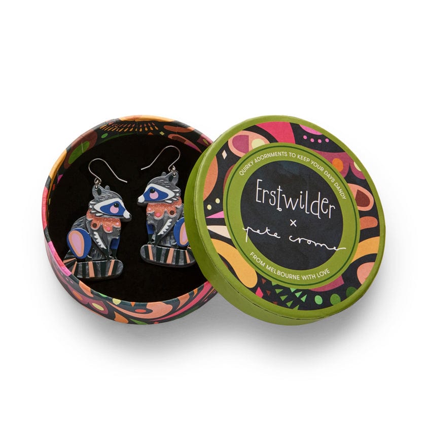 The Resourceful Raccoon Drop Earrings  -  Erstwilder  -  Quirky Resin and Enamel Accessories
