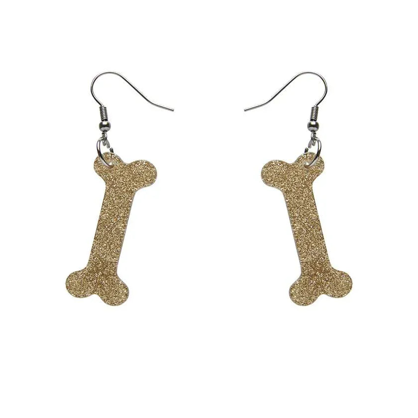 Bones Glitter Resin Drop Earrings - Gold  -  Erstwilder Essentials  -  Quirky Resin and Enamel Accessories