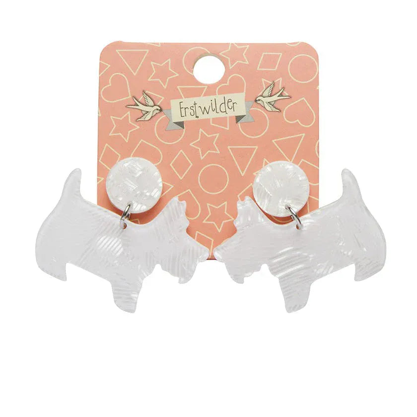 Terrier Textured Resin Drop Earrings - White  -  Erstwilder Essentials  -  Quirky Resin and Enamel Accessories