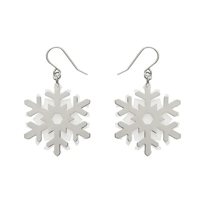 White Snowflake Drop Earrings - Silver  -  Erstwilder Essentials  -  Quirky Resin and Enamel Accessories