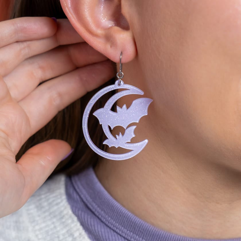 Moon & Bats Drop Earrings - Purple  -  Erstwilder Essentials  -  Quirky Resin and Enamel Accessories